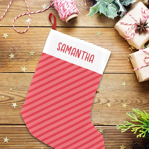 Christmas Simple Red Whimsical Stripes Cute Small Christmas Stocking