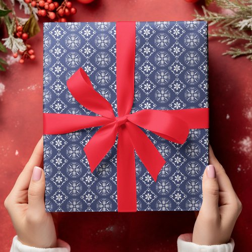 Christmas Simple Red White Snowflake Festive  Wrapping Paper