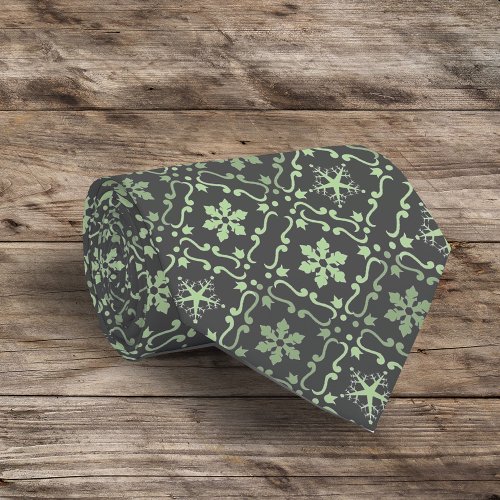 Christmas Simple Snowflake Winter Green Pattern Neck Tie