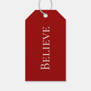 Christmas Simple Typography Red Believe Gift Tags