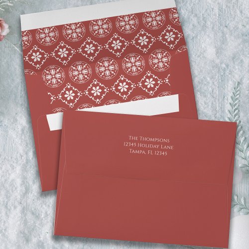 Christmas Simple White Snowflake Pattern Red Rust  Envelope