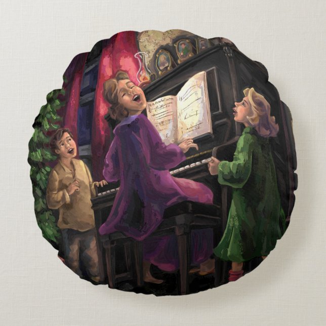 Christmas Sing Along Painting Round Pillow (Front)