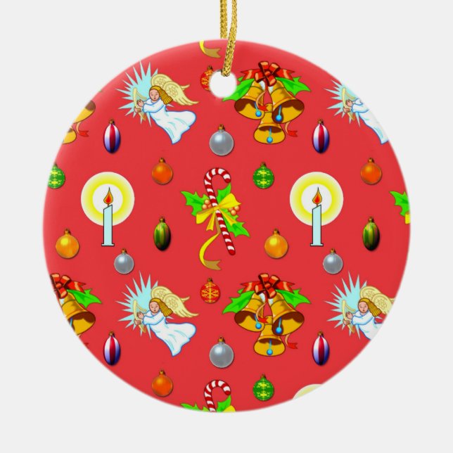 Christmas - Singing Angels & Golden Bells Ceramic Ornament (Front)