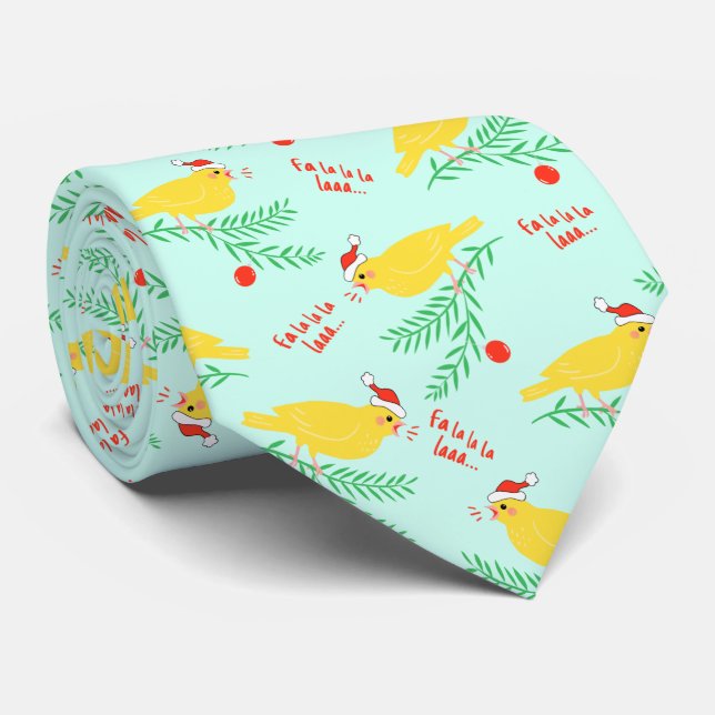 Christmas Singing Canary Pattern Neck Tie (Rolled)