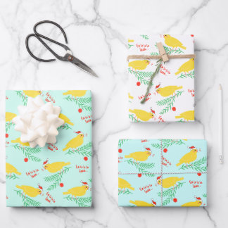 Christmas Singing Canary Pattern Wrapping Paper Sheets