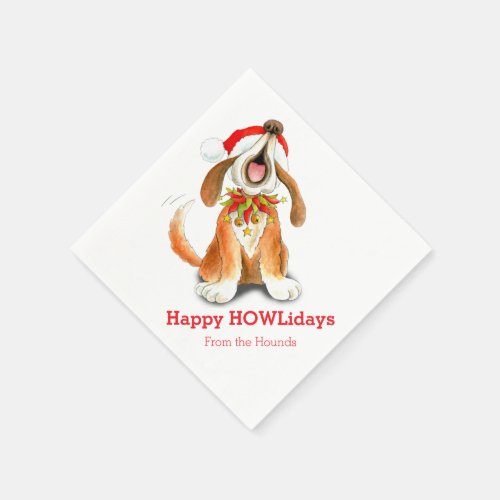 Christmas singing dog red white paper napkins