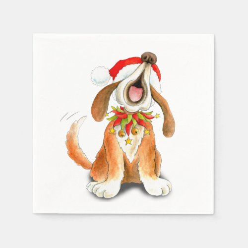 Christmas singing dog red white paper napkins