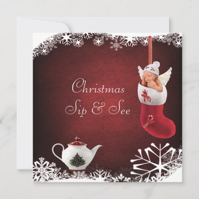 Christmas Sip & See Baby & Teapot Baby Shower Invitation (Front)