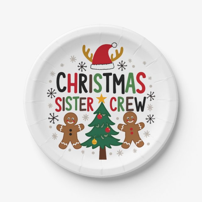 Christmas Sister Crew Festive Gingerbread Friends  Paper Plates (Front)