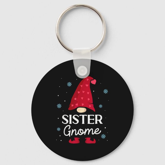 Christmas Sister Gnome Dwarf Garden Gnome Family  Keychain (Front)