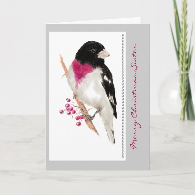 Christmas Sister Grosbeak Bird Card (Front)