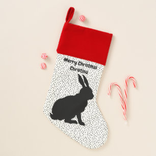 Christmas Sitting Black Silhouette Rabbit Dots Stocking