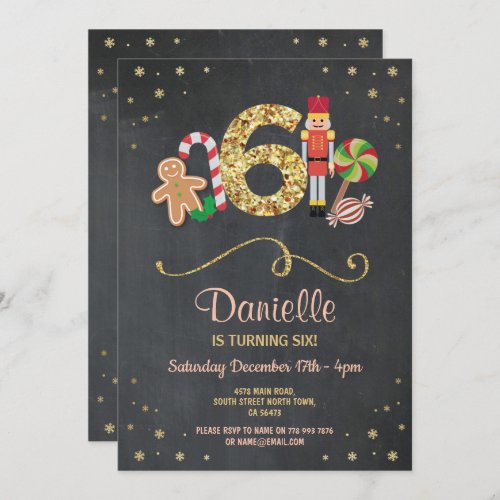 Christmas Sixth 6th Birthday Holidays six Invite