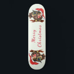 Christmas Skateboard Baby Owl with Gift<br><div class="desc">Skateboard with Cute Baby Owl In Christmas Hat and Gift - Painting Funny Bird Fun Collection - Choose / Add Your Unique Text / Name / Color - Make Your Special Skateboards Gift - Resize and move or remove / add elements - image / text with customization tool. Painting and...</div>