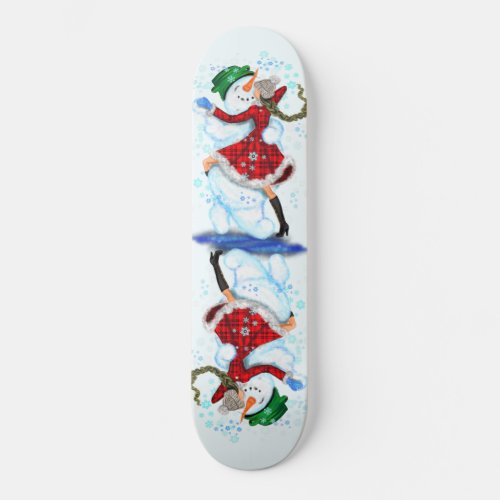 Christmas Skateboard Gift Snowman and Girl Dance