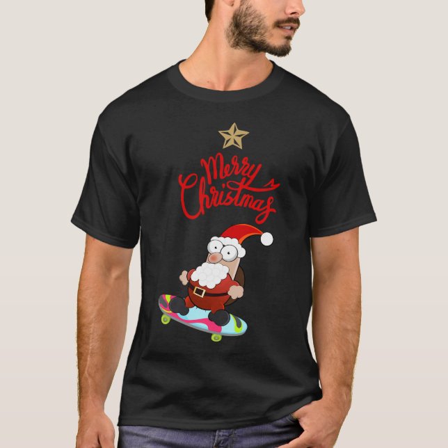Christmas Skateboarding Santa Noel 	s T-Shirt (Front)