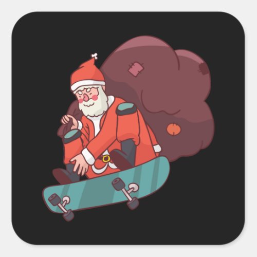 Christmas skateboarding Santa Square Sticker