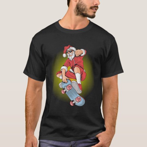 Christmas Skateboarding Santa  Xmas Gift for Him H T_Shirt