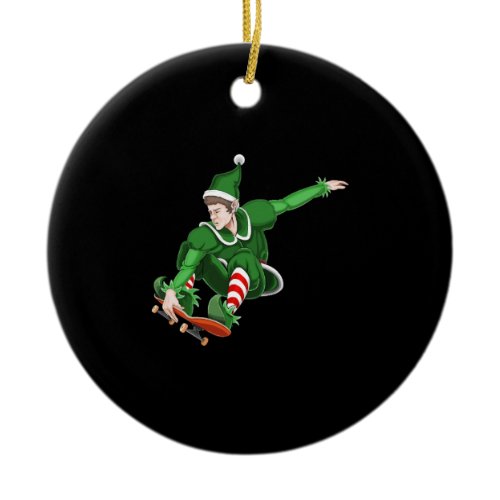 Christmas Skater Elf Ceramic Ornament