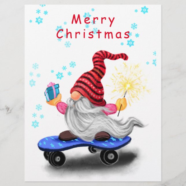 Christmas Skater Gnome with Gift Letterhead (Back)