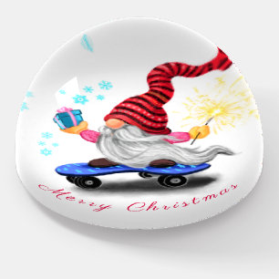 Christmas Skater Gnome with Gift Paperweight