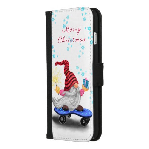 Christmas Skater Gnome with Gifts and Sparkler iPhone 87 Plus Wallet Case
