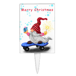 Christmas Skater Gnome with Gifts Cake Topper