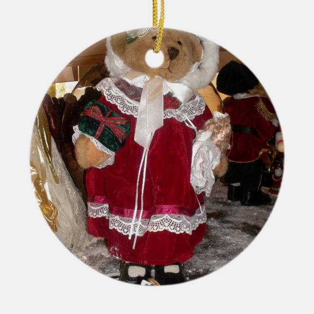 Christmas Skater Teddy Bear Collection. Ceramic Ornament (Front)