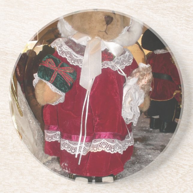 Christmas Skater Teddy Bear Collection. Sandstone Coaster (Front)