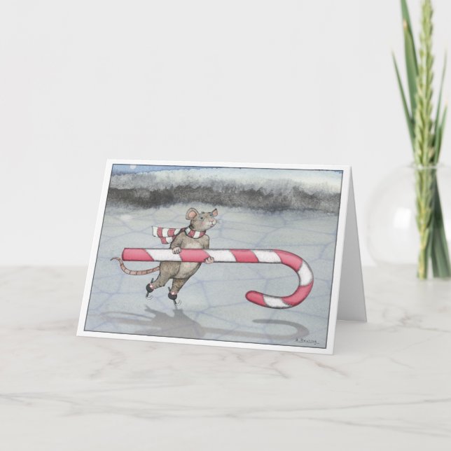 Christmas Skating Candy Cane Mouse Card (Front)