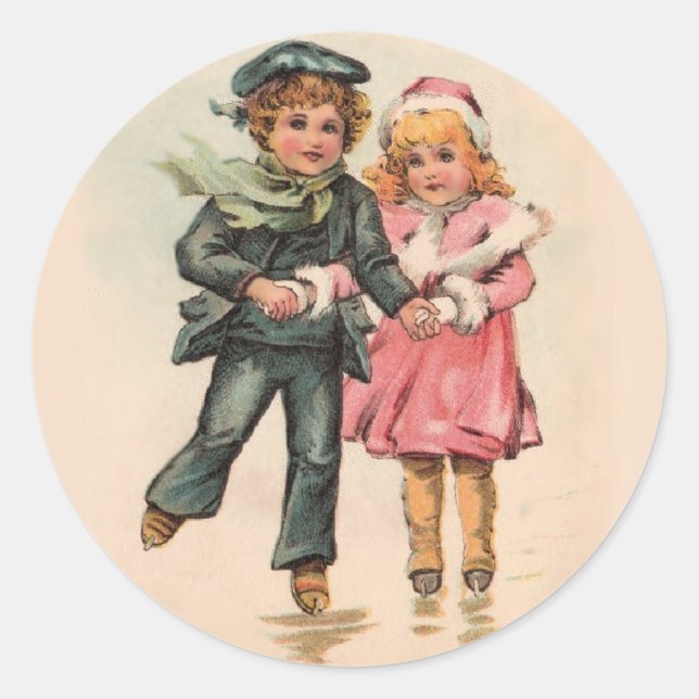 Christmas Skating Classic Round Sticker (Front)