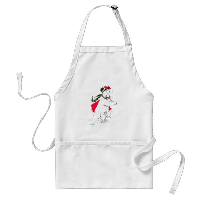 Christmas Skating Dancing Polar Bears Adult Apron (Front)