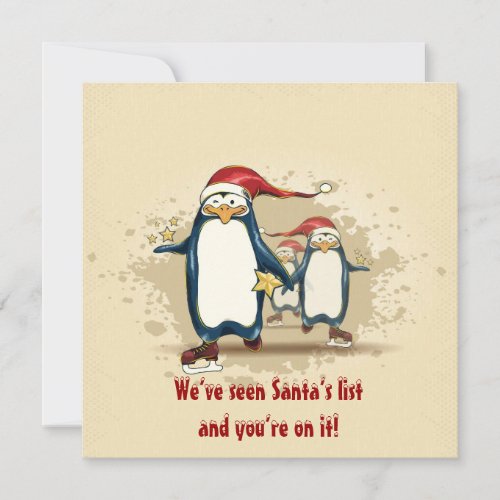 Christmas Skating Penguins Christmas Party Invitation