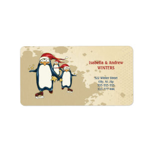 Christmas Skating Penguins Label