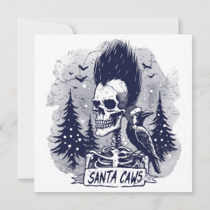 Christmas Skeleton and Raven Santa Caws Holiday Card