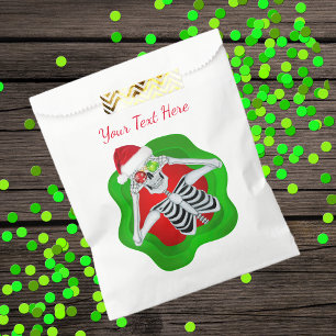 Christmas Skeleton Bright Red Green Hat Funny Favor Bag