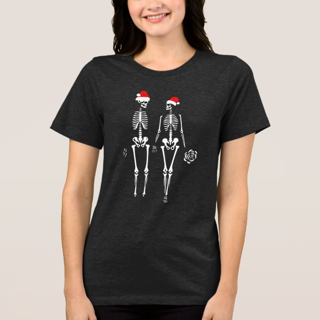 Christmas Skeleton Couple Newly Wed Matching Tri-Blend Shirt (Front)