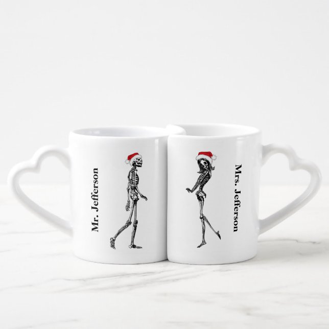 Christmas Skeleton Couple Newlyweds Lovers' Coffee Mug Set (Front Nesting)