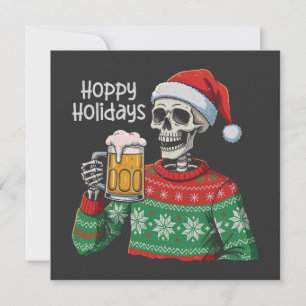 Christmas Skeleton Drinking Beer Hoppy Holidays Holiday Card
