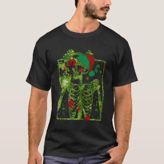 Christmas Skeleton Drinking Coffee Women Halloween T-Shirt