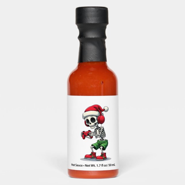 Christmas skeleton Gamer Pajamas xmas skull gaming Hot Sauces (Front)