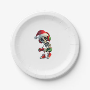 Christmas skeleton Gamer Pajamas xmas skull gaming Paper Plates