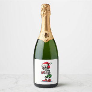 Christmas skeleton Gamer Pajamas xmas skull gaming Sparkling Wine Label