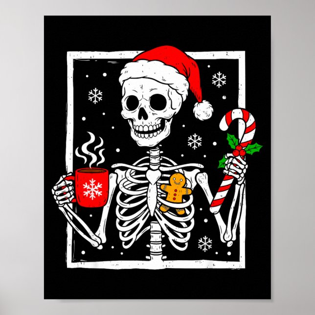 Christmas Skeleton Hat Santa Coffee Candy Cane Xma Poster (Front)