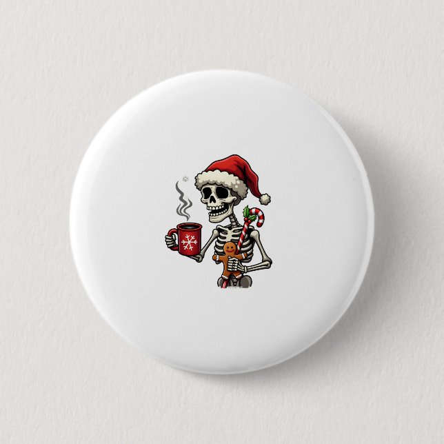 Christmas Skeleton Hot Chocolate Xmas Men Women Ki Button (Front)