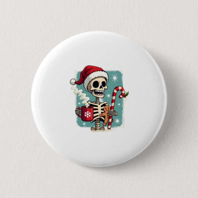 Christmas Skeleton Hot Chocolate Xmas Men Women Ki Button (Front)