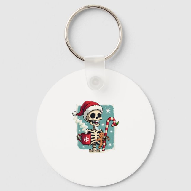 Christmas Skeleton Hot Chocolate Xmas Men Women Ki Keychain (Front)
