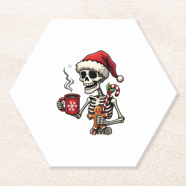 Christmas Skeleton Hot Chocolate Xmas Men Women Ki Paper Coaster (Front)