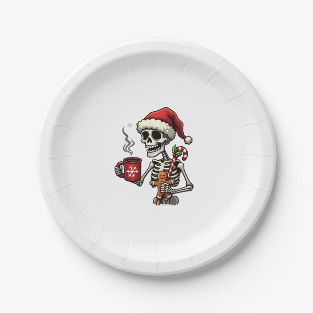 Christmas Skeleton Hot Chocolate Xmas Men Women Ki Paper Plates (Front)