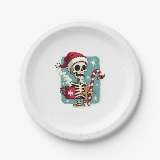Christmas Skeleton Hot Chocolate Xmas Men Women Ki Paper Plates (Front)